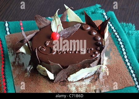 Gâteau Sacher Torte sachertorte autrichien abricot bar anniversaire célébration brun calories crème chocolat fin closeup desse sombre Banque D'Images