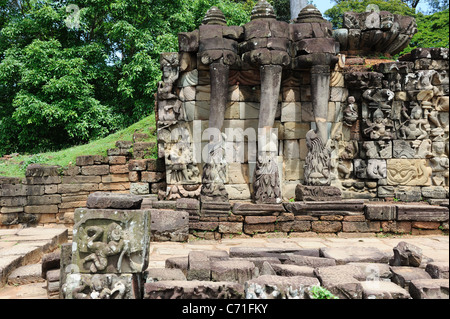 Terrasse des éléphants à Angkor Thom, Siem Reap, Cambodge Banque D'Images