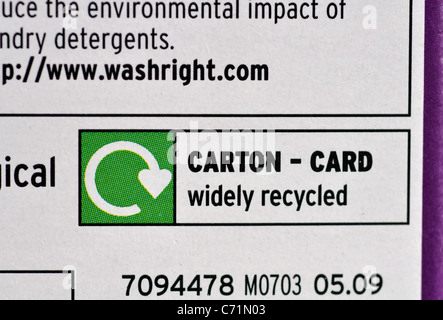 Recyclage Carte Informations sur Sainsbury's biologique couleur poudre à laver Banque D'Images