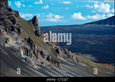 Vue rapprochée de l'écoulement de lave dans le cratère de Haleakala sur Maui Hawaii Banque D'Images