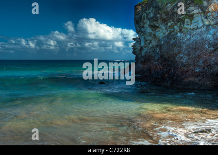 Belle plage hawaïenne avec l'océan et la falaise Banque D'Images