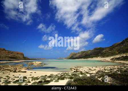 Plage de Balos (le lagon) sur la côte de l'île de Crète norhwest, dans la préfecture de Chania, Grèce. Banque D'Images