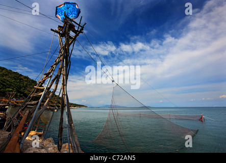 Une manière très originale de 'pêche' aliani, utilisé dans le Ambracial golfe, à proximité de la ville de Preveza, Épire, Grèce Banque D'Images