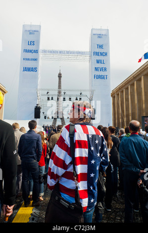 Paris, France, le 11 septembre 2001 Commémoration par des ONG franco-américain, "La France n'oubliera jamais", Trocadéro Banque D'Images