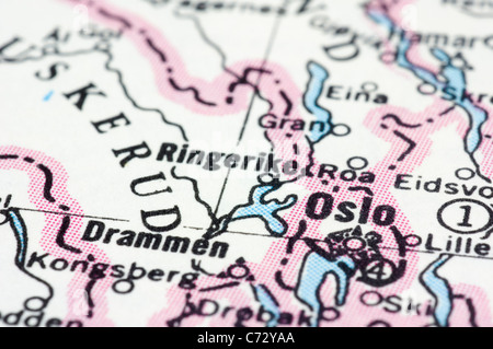 Oslo, un gros plan de la capitale de la Norvège sur la carte. Banque D'Images