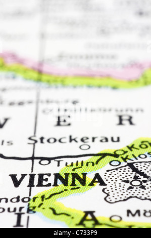 Vienne, un gros plan de la capitale de l'Autriche sur la carte. Banque D'Images