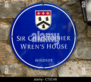 Plaque sur le mur de Sir Christopher Wren's house à Windsor, Berkshire, England, UK Banque D'Images