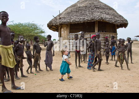 La tribu Karo, Qercio, Ethiopie Banque D'Images