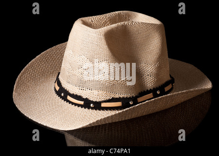 Cowboy Beige Hat isolated on Black Banque D'Images