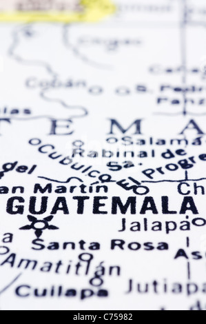 Un gros plan sur la carte de la ville de Guatemala, Guatemala, Amérique centrale. Banque D'Images