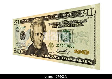 Seul $20 USD loi isolated on white Banque D'Images