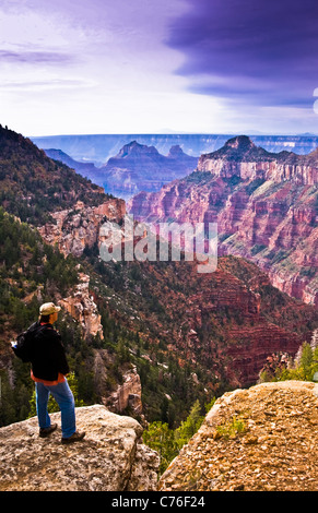 Randonneur sur l'Widforss Trail à la rive nord du Grand Canyon National Park, Arizona. Banque D'Images