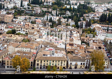 Quartier de l'Albayzin vu de la Alhambra (Grenade, Espagne) Banque D'Images