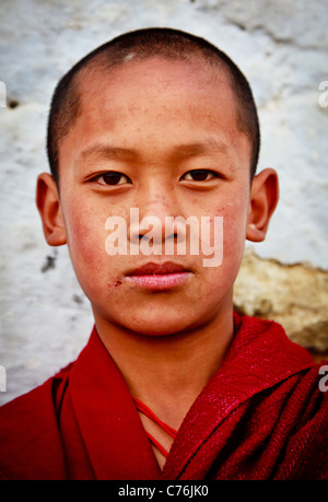 Portrait d'un jeune moine bouddhiste du monastère de Tawang, Arunachal Pradesh, Inde Banque D'Images