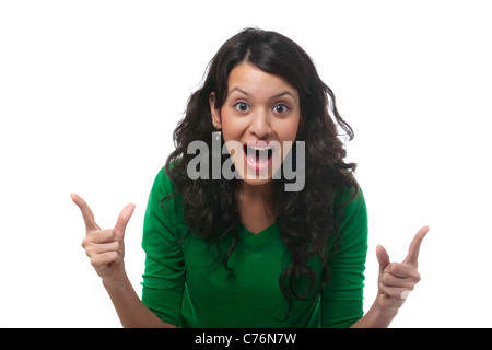 Portrait of a young woman cheering Banque D'Images