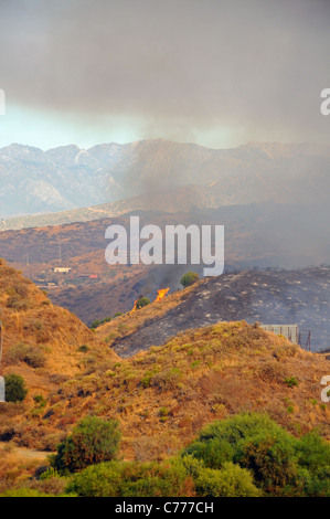 Les pompiers essaient d'éteindre un feu de brousse, Cabopino Golf, Costa del Sol, la province de Malaga, Andalousie, Espagne, Europe de l'Ouest. Banque D'Images