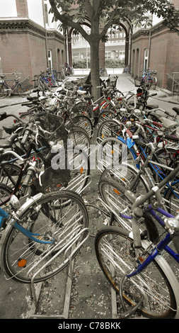 Le stationnement des vélos dans une maison. Hambourg. La photo est légèrement désaturées. Format de la photo est de 16*9. Banque D'Images