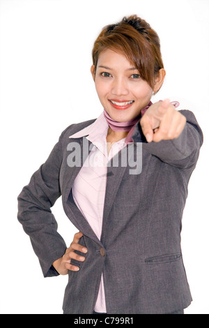 Businesswoman montre son doigt de l'avant Banque D'Images