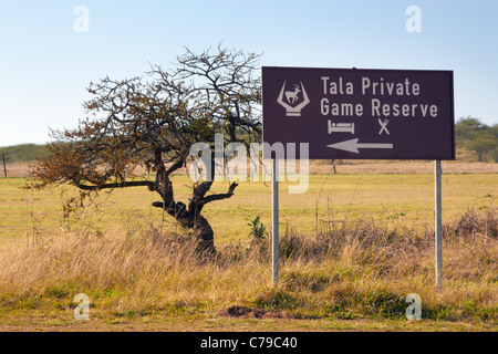Signe pour Tala Game Reserve, près de Pietermaritzburg, KwaZulu-Natal, Afrique du Sud. Banque D'Images
