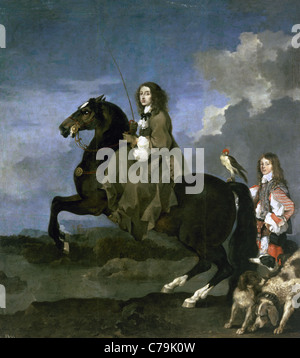 Christine de Suède (1626-1689). Christine de Suède à cheval. 1653-1654. Portrait par Sébastien Bourdon. Musée du Prado. Espagne Banque D'Images