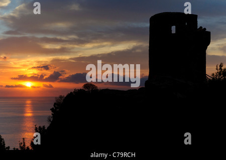 Watchtower, Mirador de ses dessins animés au coucher du soleil, Majorque, Îles Baléares, Espagne, Europe Banque D'Images