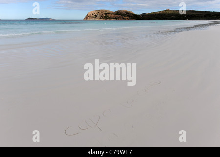 Graffiti plage à Lucky Bay, Cape Le Grand National Park, près de l'Esperance, Australie occidentale, Australie Banque D'Images