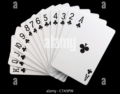 Dans un club de jeu de cartes à jouer sur le noir isolé Banque D'Images
