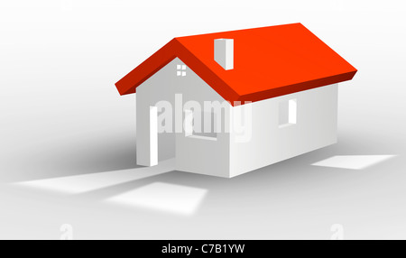 Illustration 3D d'une simple maison blanche et rouge avec ombre Banque D'Images