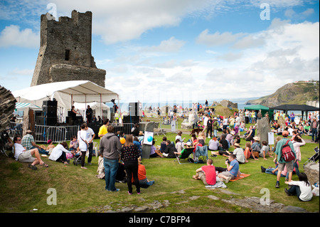 Un groupe jouant sur scène, Roc y Castell / Castle Rock festival de musique en Pays de Galles Aberystwyth UK Banque D'Images