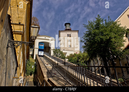 Ascenseur funiculaire historique de Zagreb, capitale de la Croatie - façon de la haute ville Banque D'Images