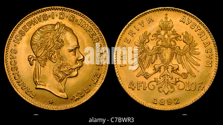 Pièce d'or autrichienne - 4 florins / 10 Francs - 1892 Banque D'Images