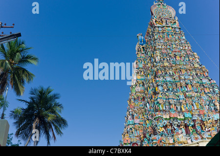 Détails de l'extérieur de Meenakshi Amman Temple de Madurai, Tamil Nadu, Inde. Banque D'Images