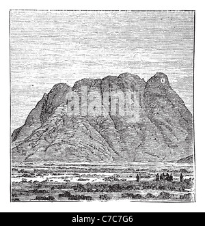 La montagne de Sinaï, dans la péninsule du Sinaï, en Égypte, au cours des années 1890, vintage la gravure. Vieille illustration gravée du Sinaï. Banque D'Images