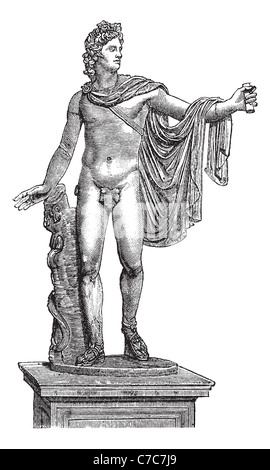 Pythiques Apollo Apollo Belvedere ou dans la Cité du Vatican, la gravure d'époque. Vieille illustration gravée de la statue d'Apollon Belvede Banque D'Images