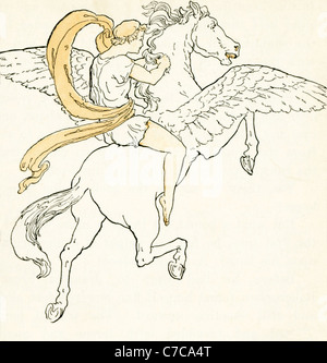 Selon la mythologie grecque, le héros Bellérophon, avec l'aide de l'cheval ailé Pégase, tua le monstre que la chimère. Banque D'Images