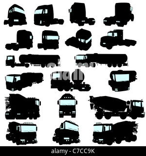 Grande collection de camions détails silhouette. Banque D'Images