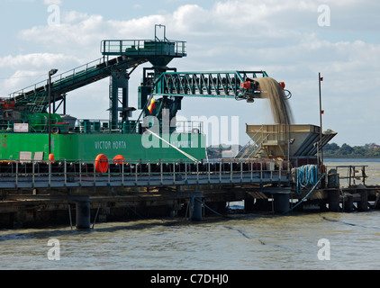 La drague Victor Horta déchargement s cargo de sable à l'usine de ciment de Brett, Cliffe. Banque D'Images