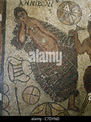 Mosaïque romaine représentant Ariadne dormir. Détail de la mosaïque rencontre entre Ariane et Dionysos Banque D'Images