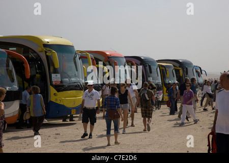Parking des bus bondés à la Pyramides de Gisa Banque D'Images