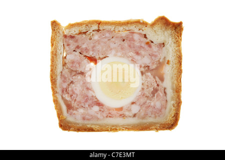 Tranche de porc et des oeufs, tarte aux pommes Gala, isolé contre white Banque D'Images