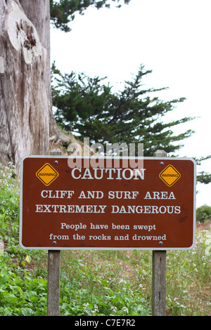 Panneau d'avertissement sur les terrains fin Sentier. Lincoln Park, San Francisco, Californie, États-Unis. Banque D'Images