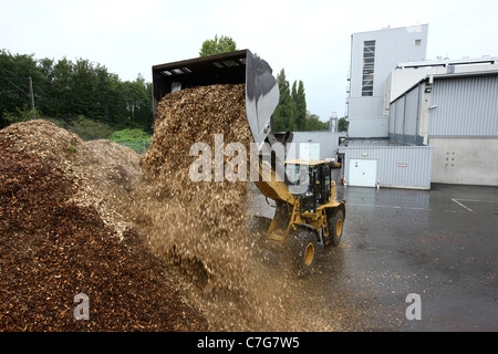 Centrale à biomasse. Brûle les déchets de bois pour chauffer l'eau, pour l'exécution d'une turbine à vapeur pour produire de l'énergie électrique. Banque D'Images