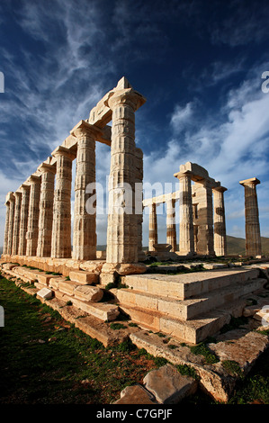 Le Temple de Poséidon (ancien dieu de la mer, selon la mythologie grecque classique) au Cap Sounion Banque D'Images