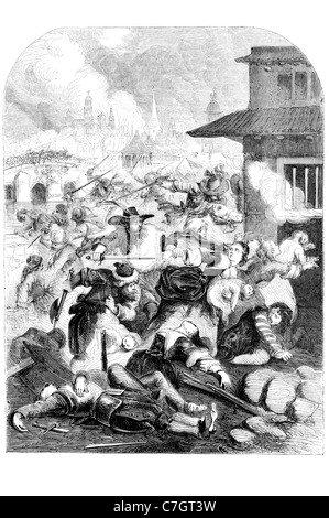 1631 Guerre de Trente Ans, les troupes impériales Johann Tserclaes Tilly ville d'assaut commis le massacre tuant 20 000 inhabitan Banque D'Images