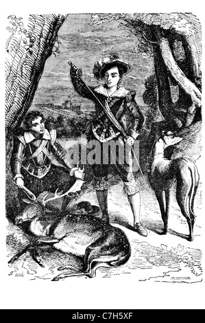 Le prince Henry de Galles Frederick Stuart fils le roi James I chasse chasse chasse dague épée chien tué tuer deer stag Banque D'Images