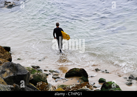 Surfer entrant dans l'eau Banque D'Images