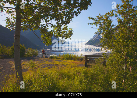 Le sentier le long du lac à Spencer Glacier, Alaska, la Forêt Nationale de Chugach. Banque D'Images