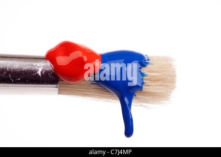 Pinceau dégoulinant de peinture de couleur différente Banque D'Images