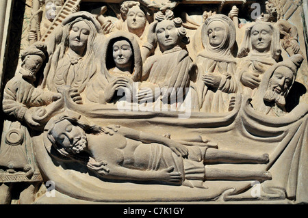 L'Espagne, Saint James Way : scène romane mise au tombeau dans la Cathédrale, le musée de Santo Domingo de la Calzada Banque D'Images