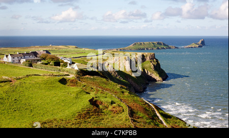 La tête du ver et Rhossili Bay sur la péninsule de Gower Wales Banque D'Images